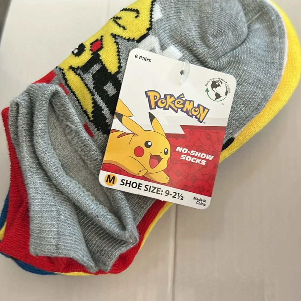 Pokémon, Boys No-Show Socks, 6-Pack Shoe size 9-2.5